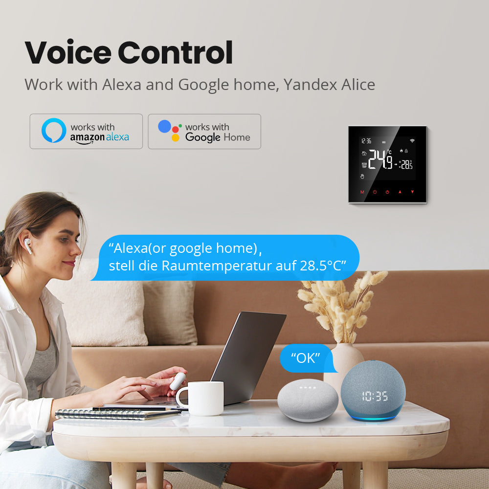 WT100 Tuya Smart WiFi Thermostat Water Floor Electric Heating Thermostat Wall-Mounted LCD Temperature Controller Support APP Voice Control