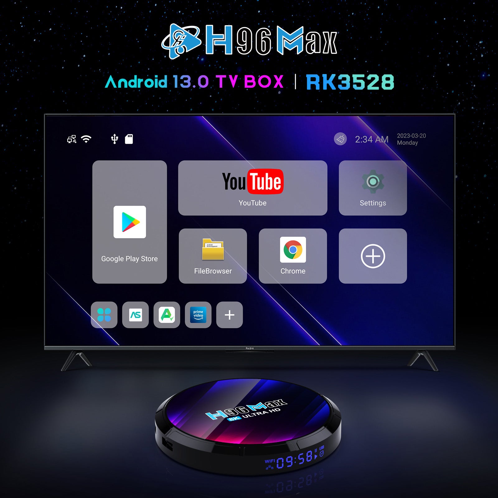 H96max Network Set top Box 2GB 16GB Android 13.0 TV Box RK3528 WiFi 6 Ultra HD TV Set top Box