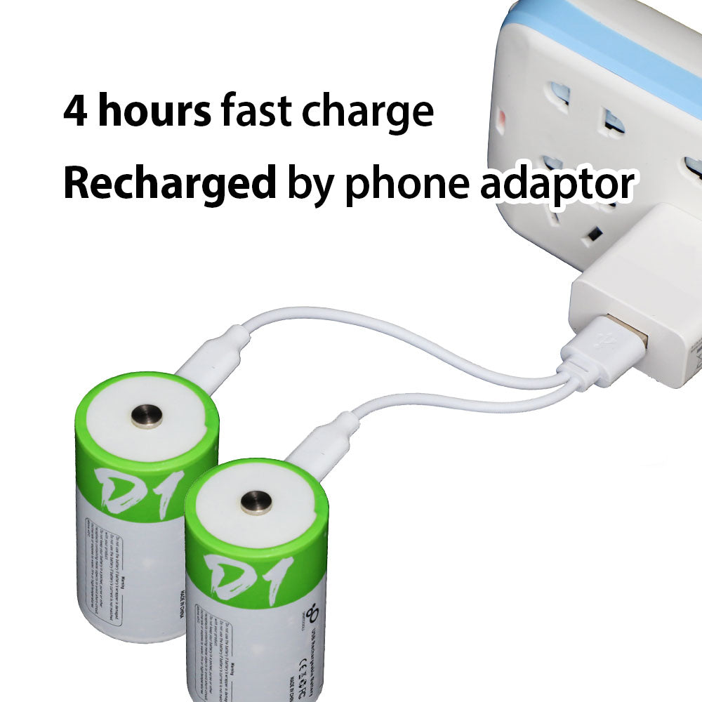 SMARTOOOLS 2Pcs 12000mWh 1.5V D Batteries Rechargeable Li-ion Batteries for Flashlight Quartz Clock