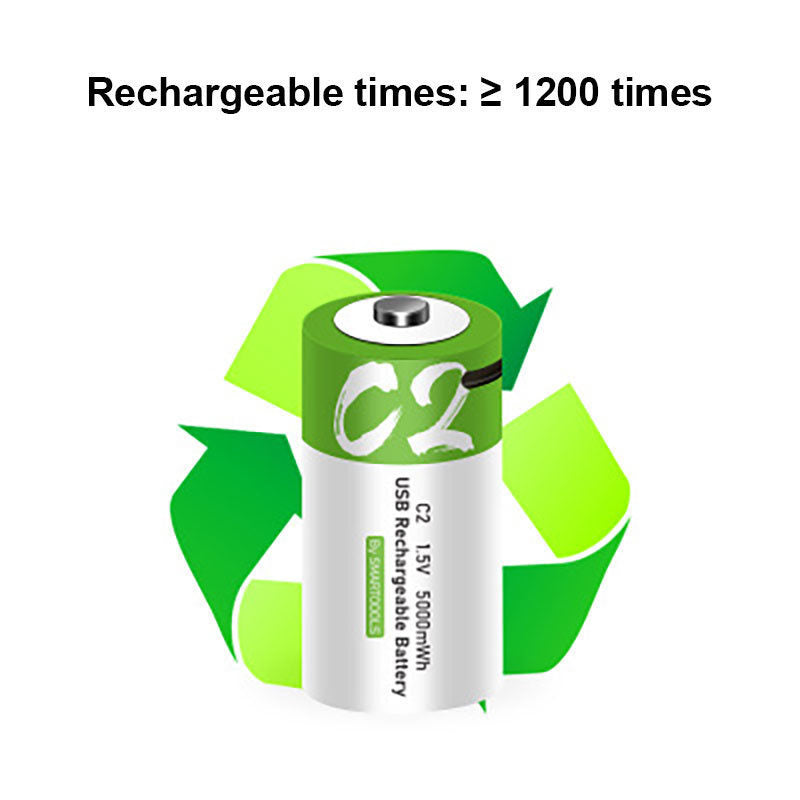 SMARTOOOLS 2Pcs 1.5V 5000mWh C Size Battery Rechargeable C2 Lithium Batteries for Water Gas Meter Radio Shaver