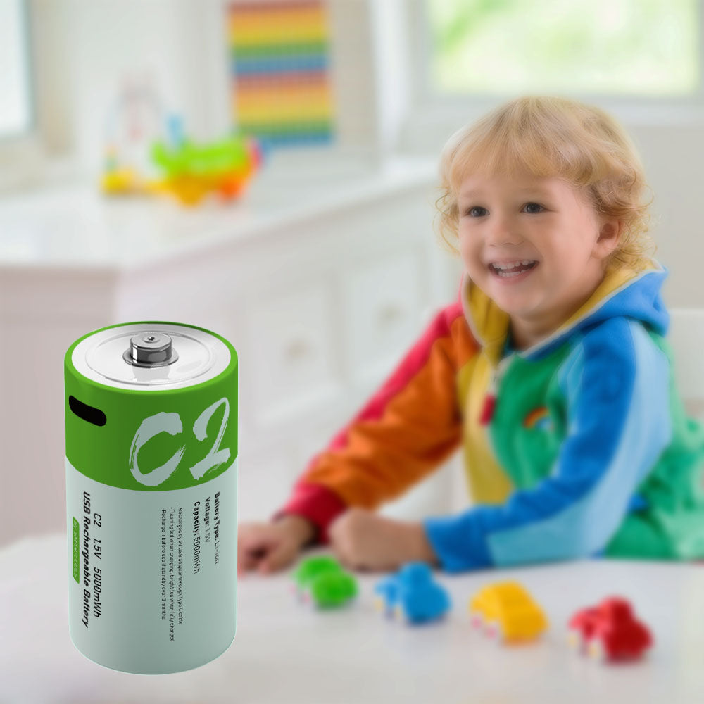 SMARTOOOLS 2Pcs 1.5V 5000mWh C Size Battery Rechargeable C2 Lithium Batteries for Water Gas Meter Radio Shaver