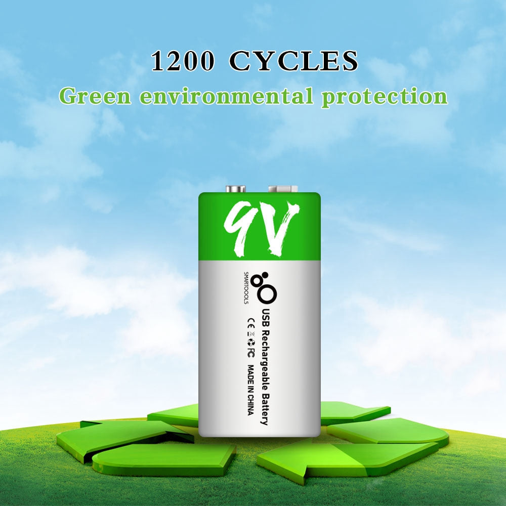 SMARTOOOLS 2Pcs 9V 650mAh Rechargeable Battery Type-C Charging 1.5h Rapid Recharge Lithium-ion Battery