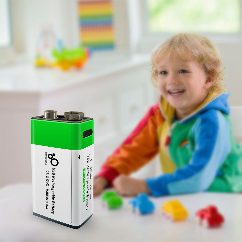 SMARTOOOLS 2Pcs 9V 650mAh Rechargeable Battery Type-C Charging 1.5h Rapid Recharge Lithium-ion Battery