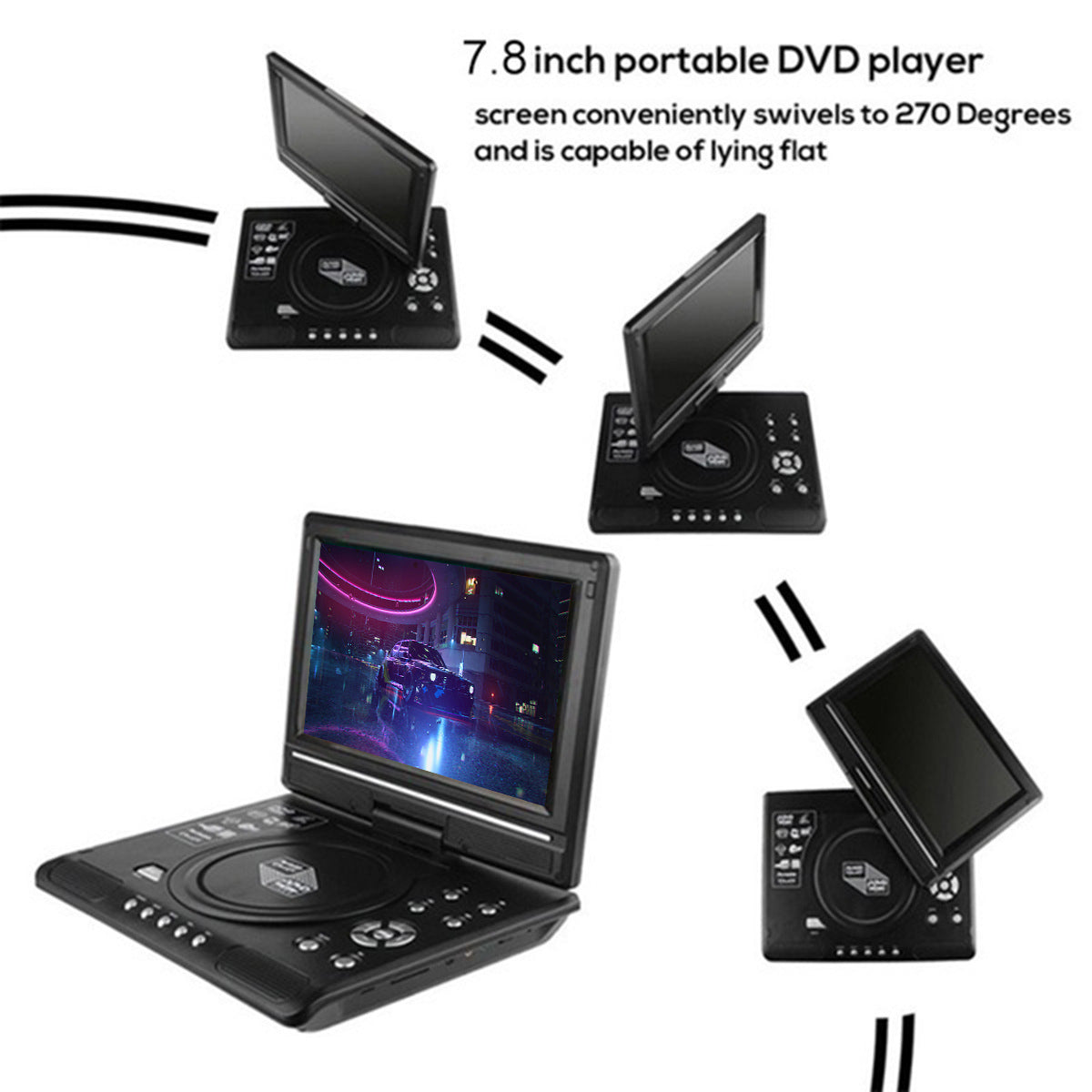 7.8 inch HD LCD Screen Portable DVD with TV Player Support SD MMC Card Game Function USB Port
