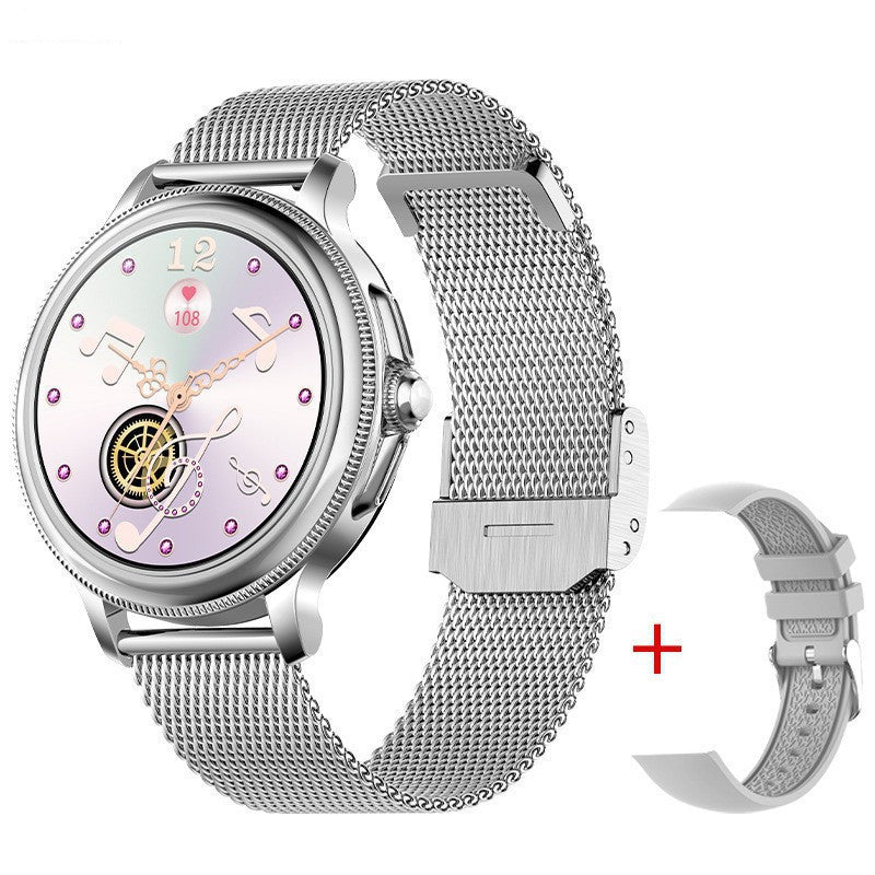 CF96 Women 1.2 Round Screen Bluetooth Call Smart Watch Physiological Cycle Heart Rate Monitor Health Bracelet with 2 Straps Gold