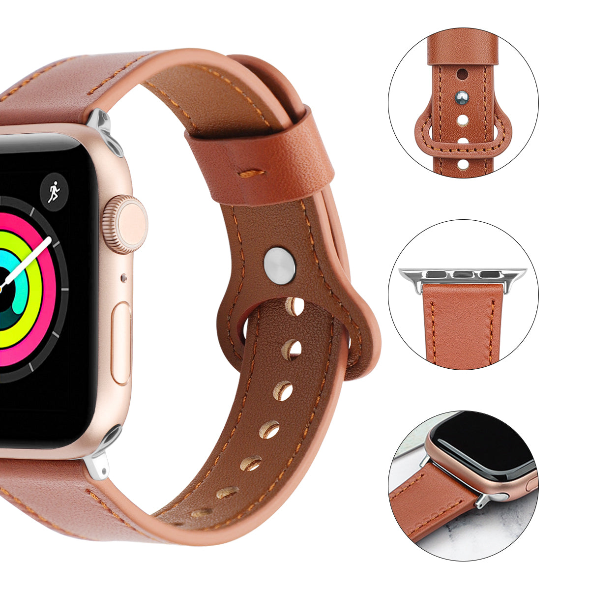 Udskiftning af premium ægte læderurrem til Apple Watch Series 9 8 7 6 SE (2023) SE(2022) 40 mm 3 2 1 38 mm