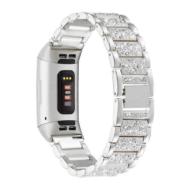 Rhinestone Stainless Steel Chain Watch Strap Replacement for Fitbit Charge 3 4