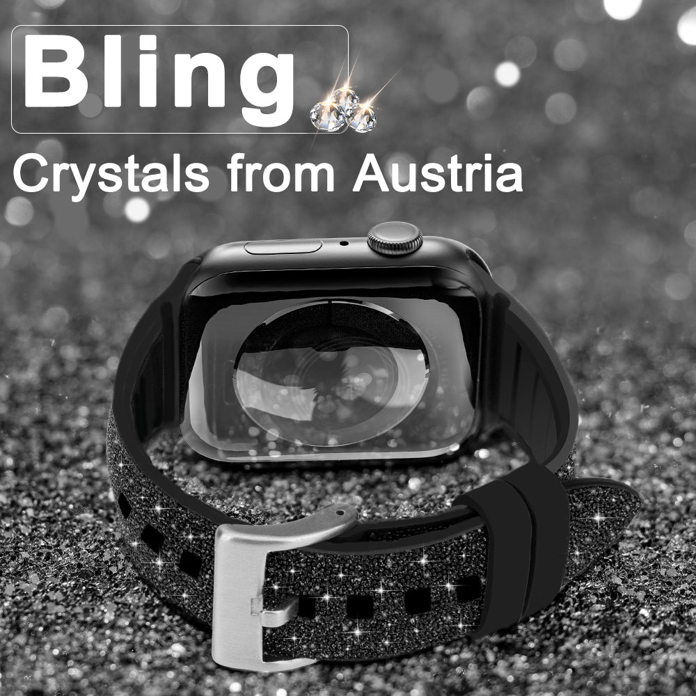 KINGXBAR Glitter Powder Silicone Watchband Adjustable Wrist Strap for Apple Watch Ultra 49mm Ultra 2 49mm Series 9 45mm SE (2023) 44mm Series 8 45mm 7 45mm Series 4 5 6 44mm Series 1 2 3 42mm SE 44mm SE (2022) 44mm