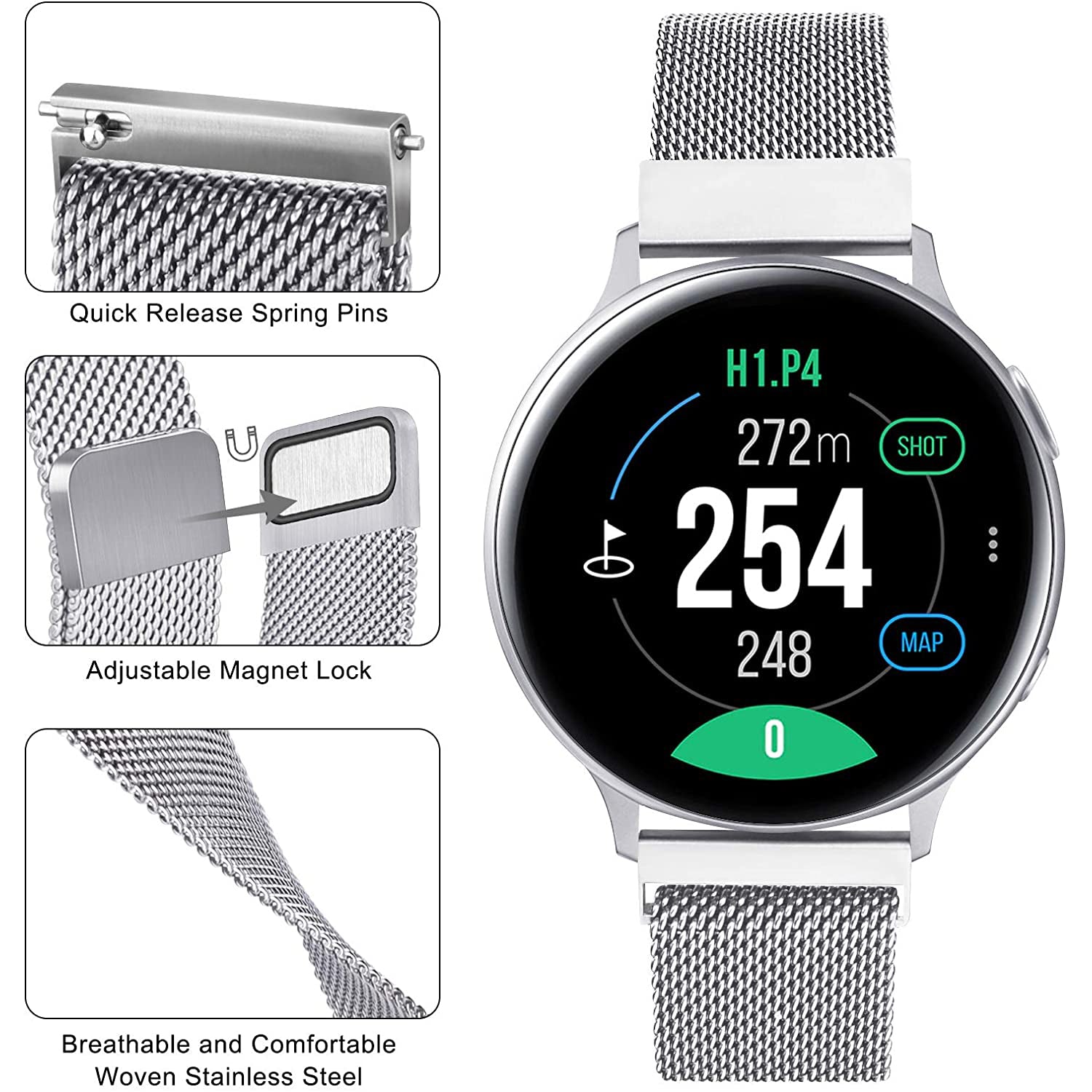 JLT Durable Magnetic Absorption Design Replacement Strap Milanese Stainless Steel Smart Watch Band 20mm Watch Band Strap for Samsung Galaxy Watch 3 41mm etc.