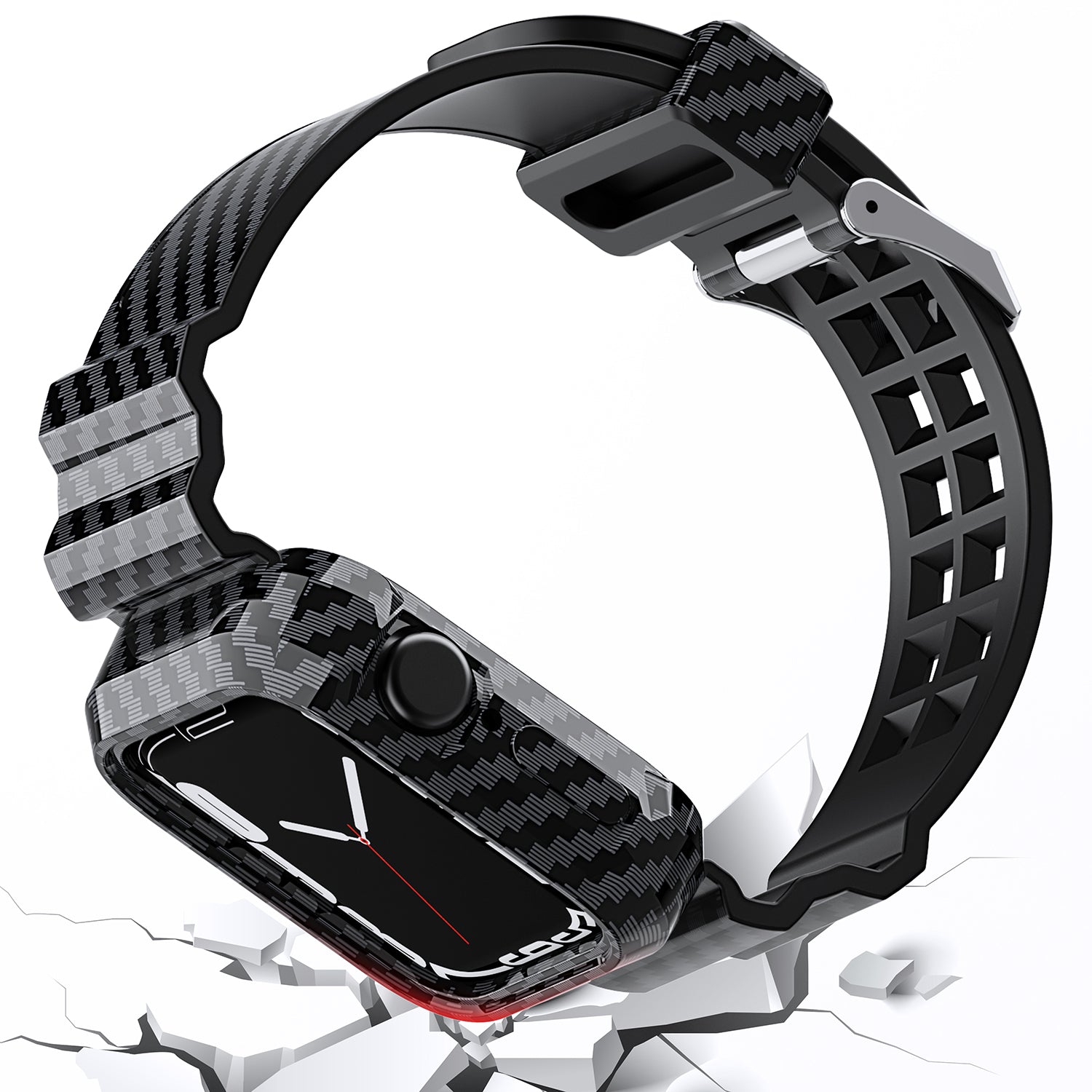 Carbon Fiber Texture 20mm TPU Watch Band Shockproof Rugged Sports Replacement Strap for Apple Watch Series 7 41mm