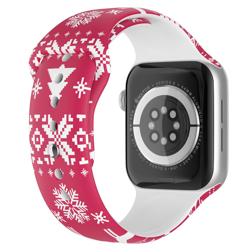 Christmas Pattern Printing Smart Watch Band Silicone Wrist Strap for Apple Watch Series 9 8 7 41mm 6 5 4 SE (2023) SE(2022) SE 40mm 3 2 1 38mm Size L