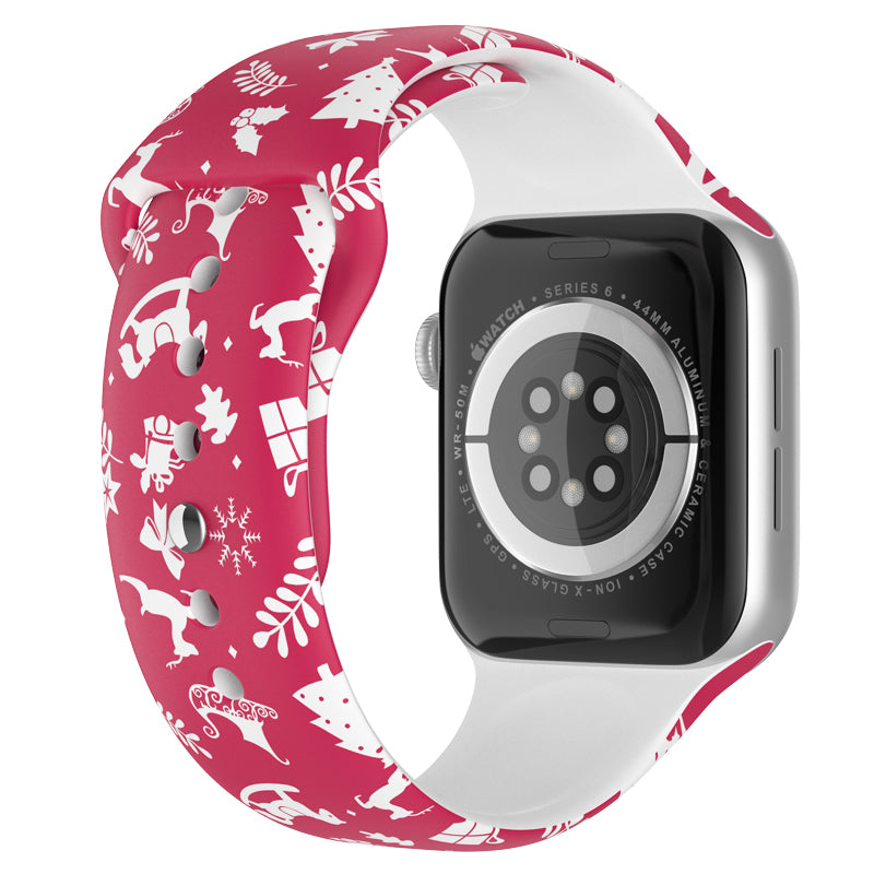 Christmas Pattern Printing Smart Watch Band Silicone Wrist Strap for Apple Watch Series 9 8 7 41mm 6 5 4 SE (2023) SE(2022) SE 40mm 3 2 1 38mm Size L