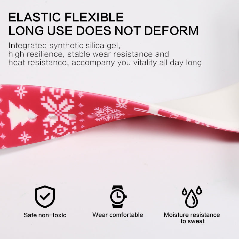 Christmas Pattern Printing Silicone Adjustable Watch Strap Watchband for Apple Watch Ultra 49mm Ultra 2 49mm Series 9 45mm SE (2023) 44mm Series 8 45mm 7 45mm 6 5 4 SE 44mm SE (2022) 44mm 3 2 1 42mm Size S