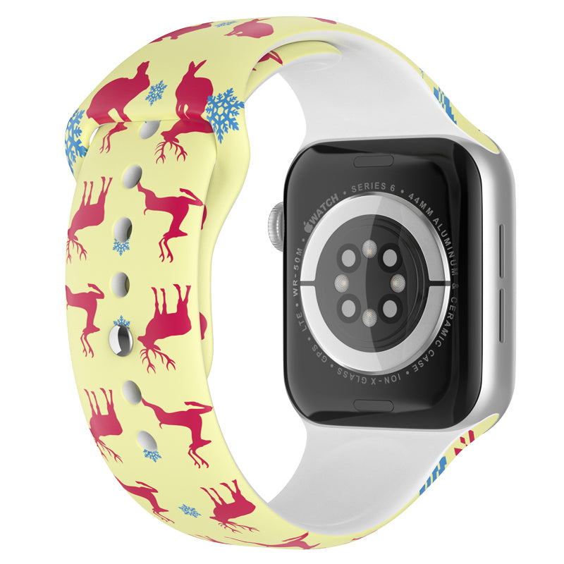 Christmas Pattern Printing Silicone Adjustable Watch Strap Watchband for Apple Watch Ultra 49mm Ultra 2 49mm Series 9 45mm SE (2023) 44mm Series 8 45mm 7 45mm 6 5 4 SE 44mm SE (2022) 44mm 3 2 1 42mm Size S