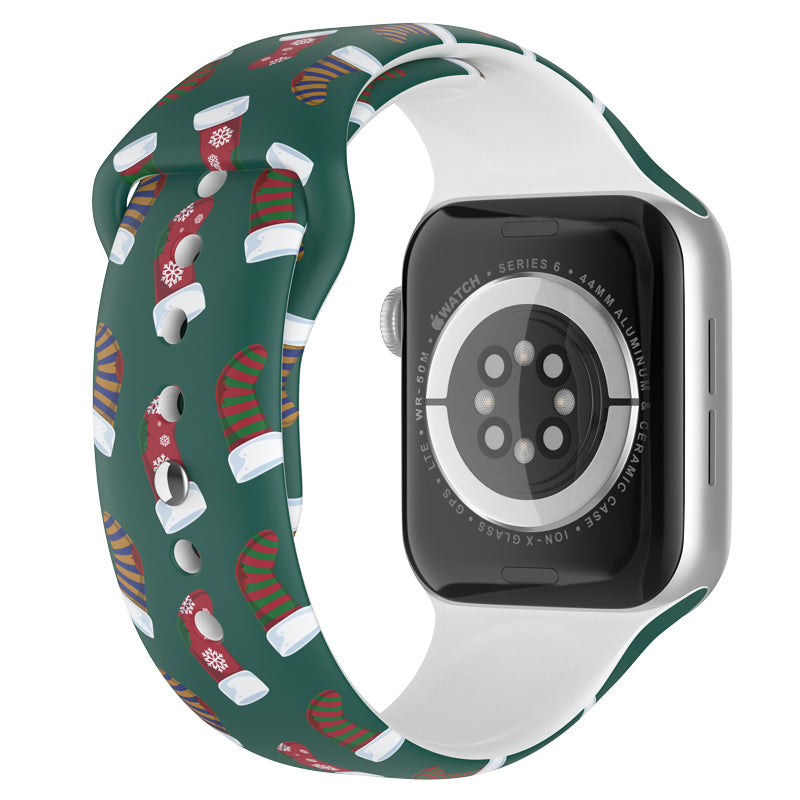 Christmas Style Pattern Printing Silicone Watch Strap Band for Apple Watch Series 9 8 7 41mm 6 5 4 SE (2023) SE(2022) SE 40mm 3 2 1 38mm Size S