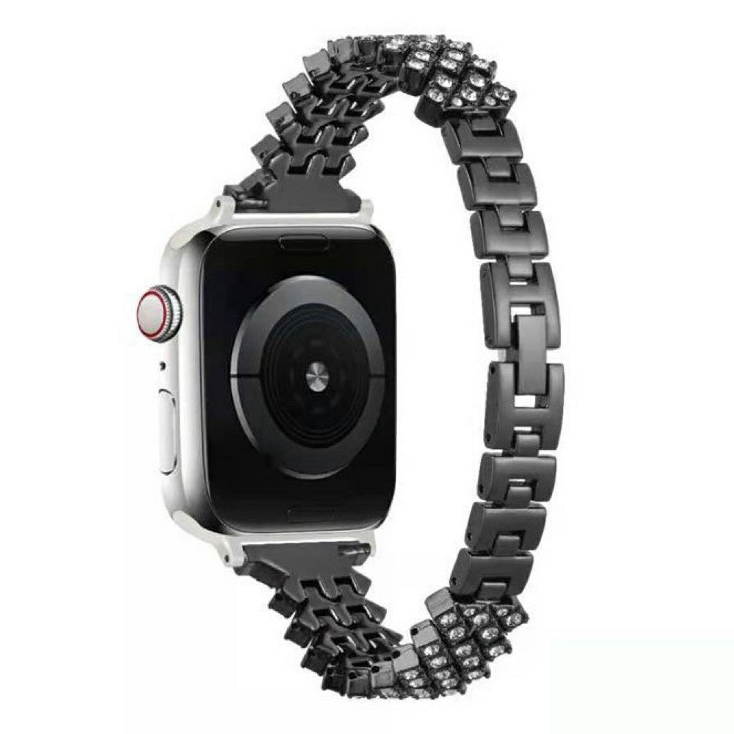 Dressy Rhinestone Bling Aluminium Alloy Metal Wristband Strap for Apple Watch Ultra 49mm Ultra 2 49mm Series 9 45mm SE (2023) 44mm Series 8 45mm 7 45mm Watch Series 6 SE 44mm SE (2022) 44mm 5 4 44mm Watch Series 3 2 1 42mm
