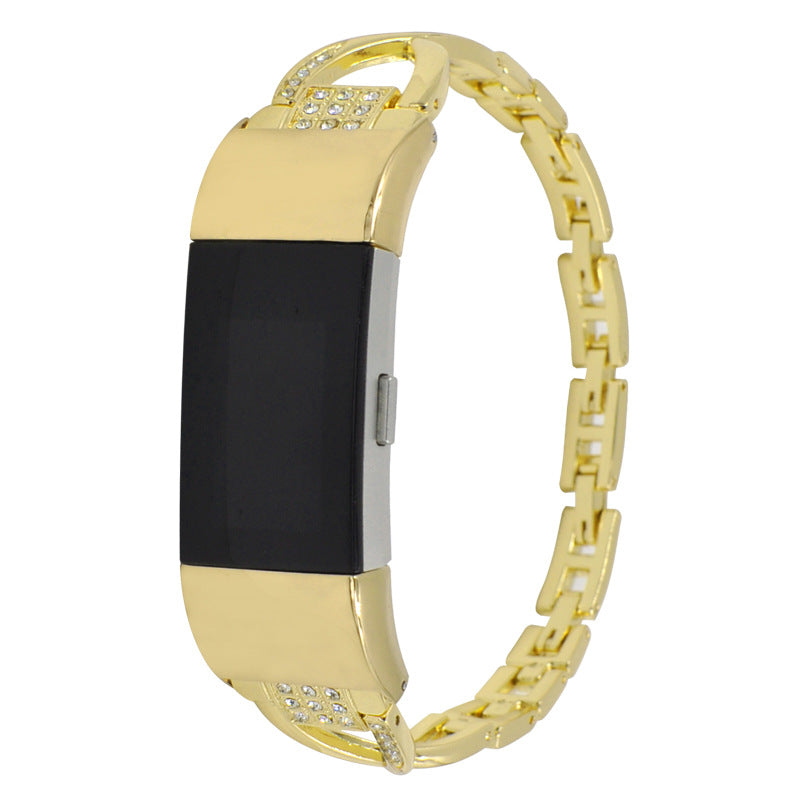 Aluminum Alloy X-shaped Watch Strap with Rhinestones Decor Smart Watch Band Wrist Strap for Fitbit Charge 6 5