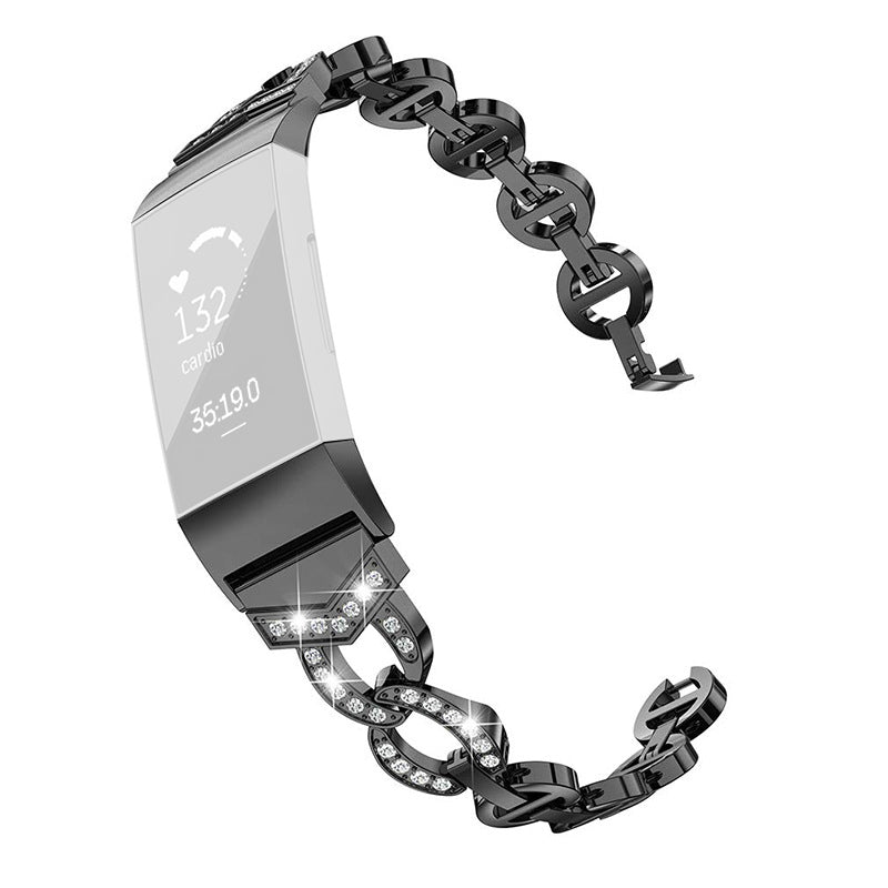 Rhinestones Decor Aluminum Alloy Replacement Smart Watch Band Wrist Strap for Fitbit Charge 6 5