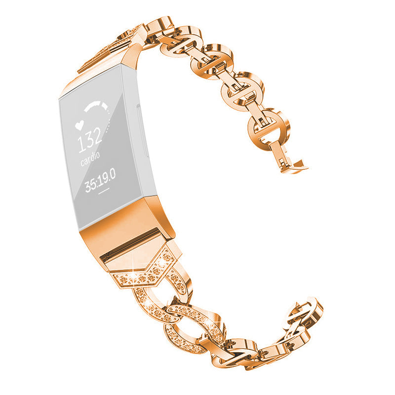 Rhinestones Decor Aluminum Alloy Replacement Smart Watch Band Wrist Strap for Fitbit Charge 6 5