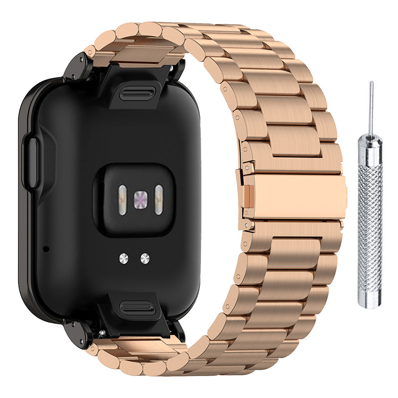 Udskiftning 304 rustfrit stål med tre perler urrem med urkassebeskytter + installationsværktøj til Xiaomi Redmi Watch Mi Watch Lite
