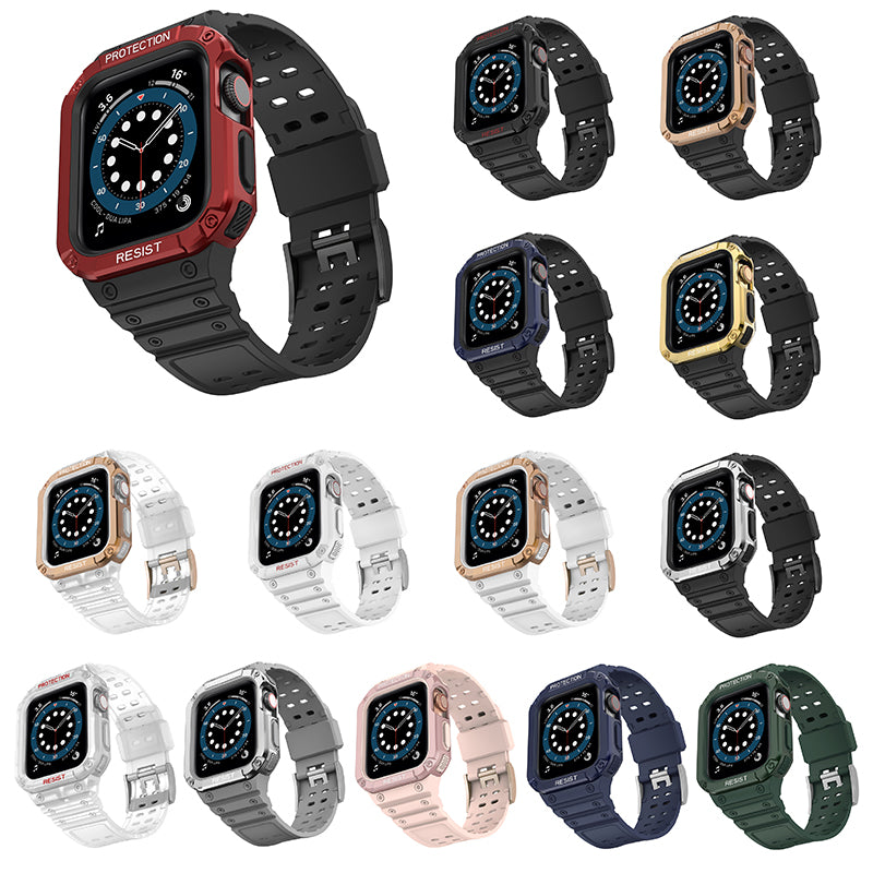 Integreret kontrastfarve TPU-rem og PC Watch Case Protector til Apple Watch Series 7 41mm Watch Series 6 5 4 SE 40mm Watch Series 3 2 1 38mm