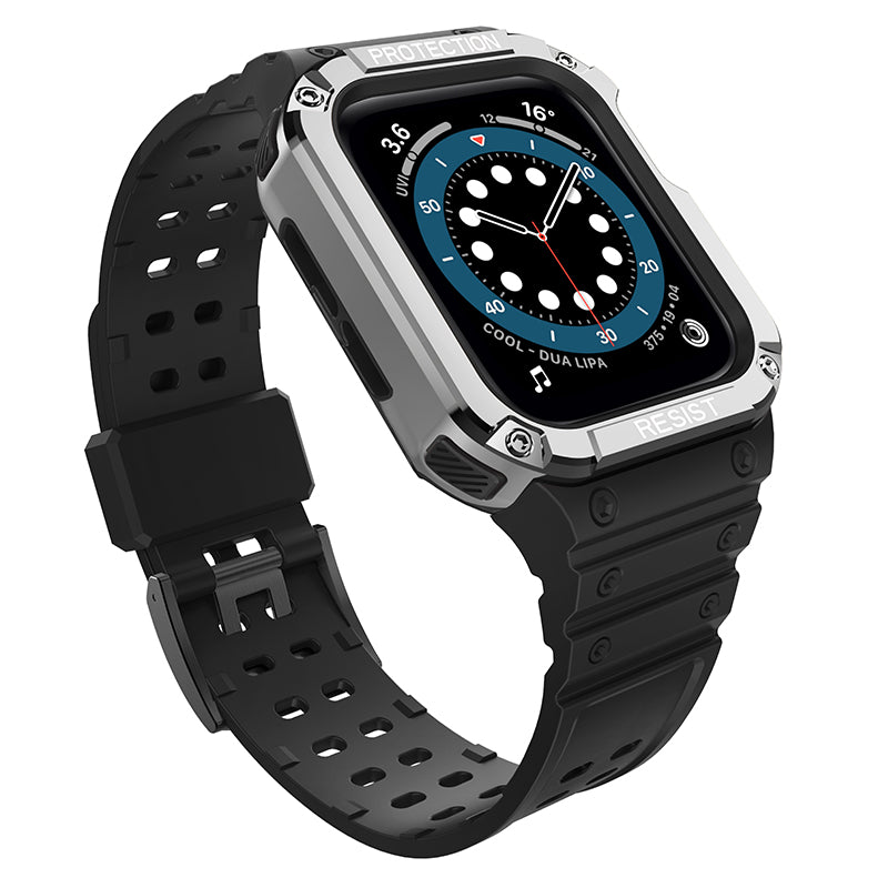 Integreret kontrastfarve TPU-rem og PC Watch Case Protector til Apple Watch Series 7 41mm Watch Series 6 5 4 SE 40mm Watch Series 3 2 1 38mm