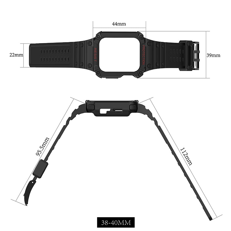 Integreret kontrastfarve TPU-rem og PC Watch Case Protector til Apple Watch Series 7 41mm Watch Series 6 5 4 SE 40mm Watch Series 3 2 1 38mm