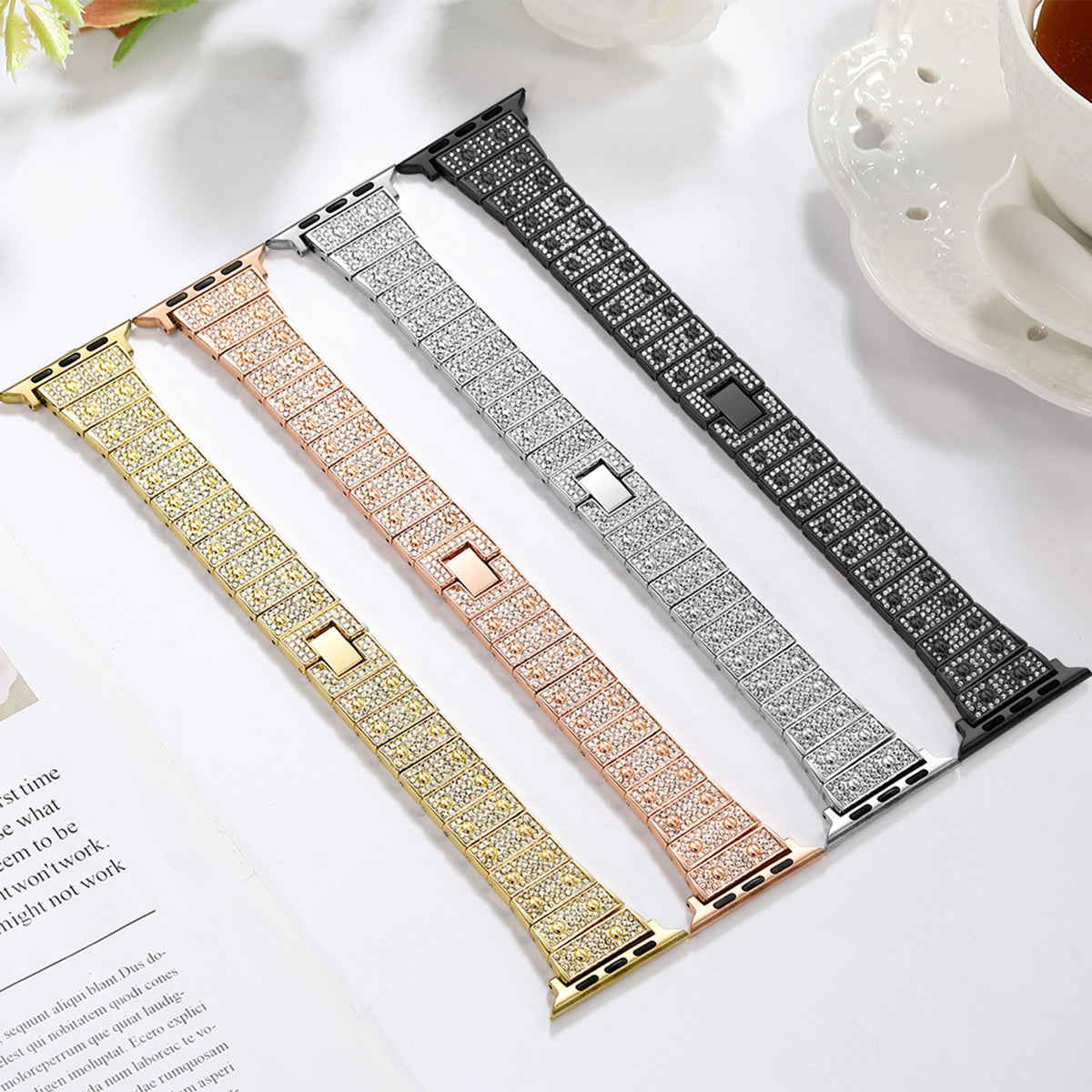 Rhinestone Decor Alloy Watch Band Wrist Bracelet for Apple Watch Series 9 8 7 41mm 6 SE (2023) SE (2022) SE 5 4 40mm 3 2 1 38mm