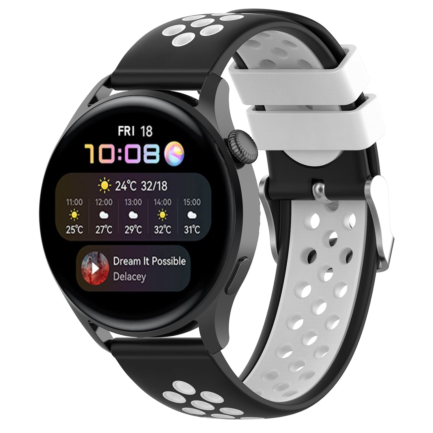 20mm Multiple Holes Breathable Dual Color Silicone Watch Strap Wristband for Huawei Watch GT3 42mm Samsung Galaxy Watch 42mm