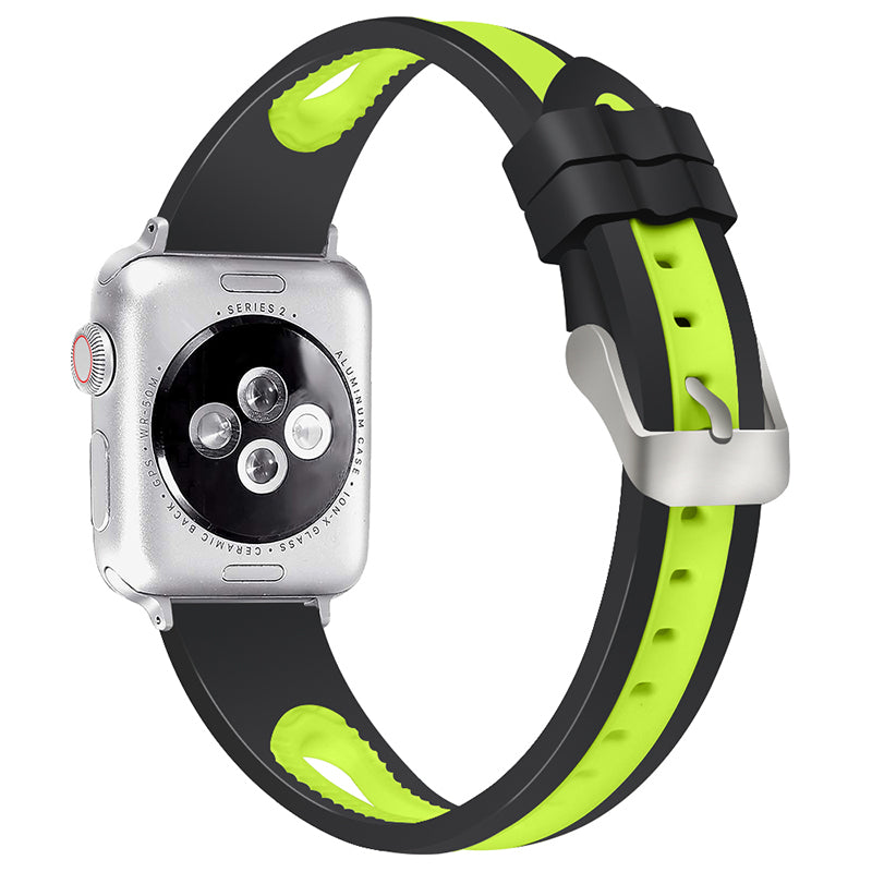 Sports Bi-color Watch Band Breathable Silicone Strap for Apple Watch Series 9 8 7 41mm 6 SE (2023) SE (2022) SE 5 4 40mm 3 2 1 38mm