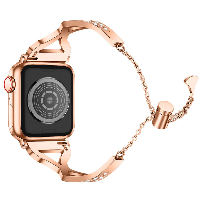 Rhinestone Stainless Steel Metal Watch Band Bracelet Strap Replacement for Apple Watch Ultra 2 49mm Series 9 45mm SE (2023) 44mm Ultra 49mm Series 8 45mm 7 45mm SE 44mm SE (2022) 44mm Series 6 5 4 44mm Series 3 2 1 42mm