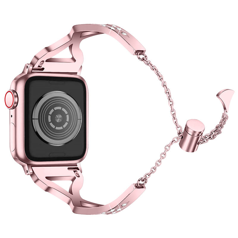 Rhinestone Stainless Steel Metal Watch Band Bracelet Strap Replacement for Apple Watch Ultra 2 49mm Series 9 45mm SE (2023) 44mm Ultra 49mm Series 8 45mm 7 45mm SE 44mm SE (2022) 44mm Series 6 5 4 44mm Series 3 2 1 42mm