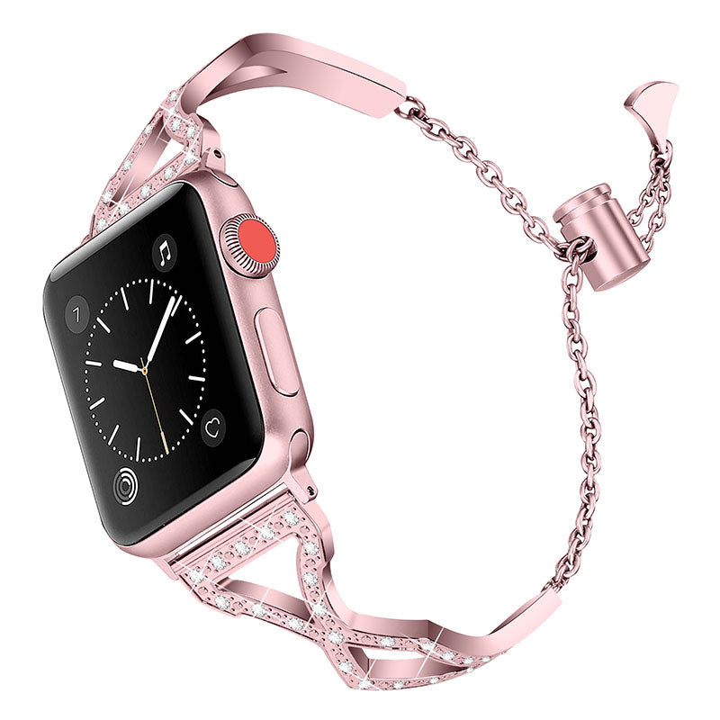 Rhinestone Stainless Steel Metal Watch Band Bracelet Strap Replacement for Apple Watch Ultra 2 49mm Series 9 45mm SE (2023) 44mm Ultra 49mm Series 8 45mm 7 45mm SE 44mm SE (2022) 44mm Series 6 5 4 44mm Series 3 2 1 42mm