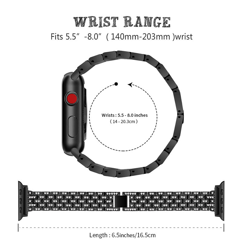 Replacement 5 Beads Rhinestone Decor Stainless Steel Watchband + PC Watch Case Protective Cover for Apple Watch Series 3 2 1 38mm