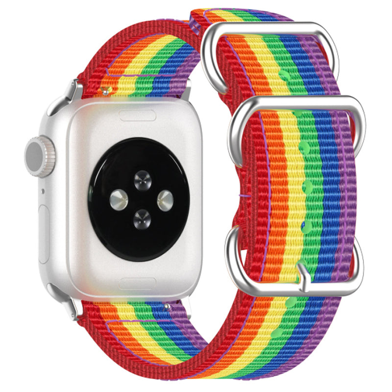 Stripes Three Loops Canvas Urrem Sølv Metal Spænde Justerbar Urrem til Apple Watch Ultra 2 49mm Series 9 45mm SE (2023) 44mm Ultra 49mm Series 8 45mm 7 45mm 6 5 4 SE 44mm SE (2022) 414mm 3 2mm