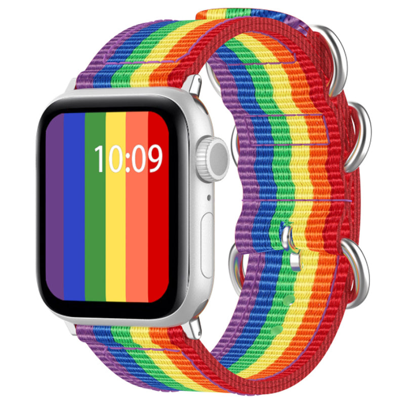Stripes Three Loops Canvas Urrem Sølv Metal Spænde Justerbar Urrem til Apple Watch Ultra 2 49mm Series 9 45mm SE (2023) 44mm Ultra 49mm Series 8 45mm 7 45mm 6 5 4 SE 44mm SE (2022) 414mm 3 2mm