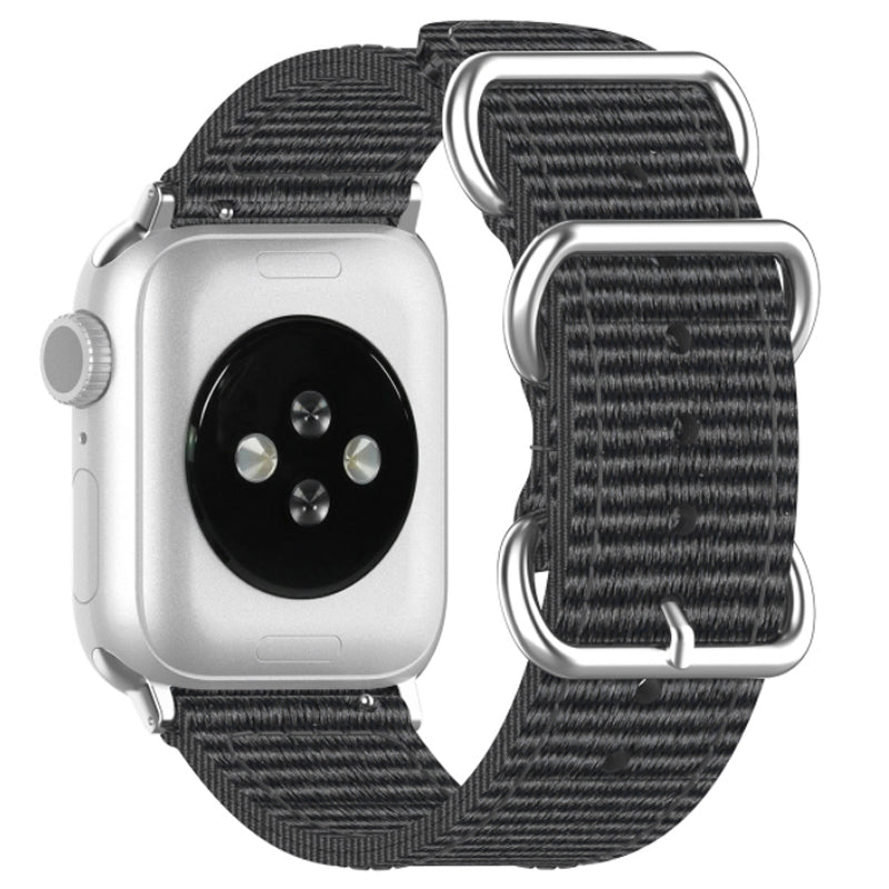 Stripes Three Loops Canvas Urrem Sølv Metal Spænde Justerbar Urrem til Apple Watch Ultra 2 49mm Series 9 45mm SE (2023) 44mm Ultra 49mm Series 8 45mm 7 45mm 6 5 4 SE 44mm SE (2022) 414mm 3 2mm
