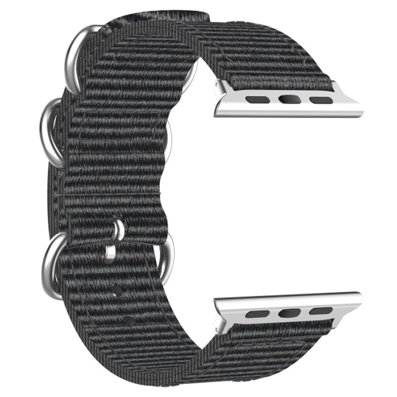 Stripes Three Loops Canvas Urrem Sølv Metal Spænde Justerbar Urrem til Apple Watch Ultra 2 49mm Series 9 45mm SE (2023) 44mm Ultra 49mm Series 8 45mm 7 45mm 6 5 4 SE 44mm SE (2022) 414mm 3 2mm
