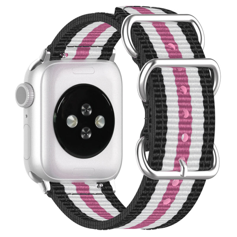 Stripes Three Loops Canvas Urrem Sølv Metal Spænde Justerbar Urrem til Apple Watch Ultra 2 49mm Series 9 45mm SE (2023) 44mm Ultra 49mm Series 8 45mm 7 45mm 6 5 4 SE 44mm SE (2022) 414mm 3 2mm