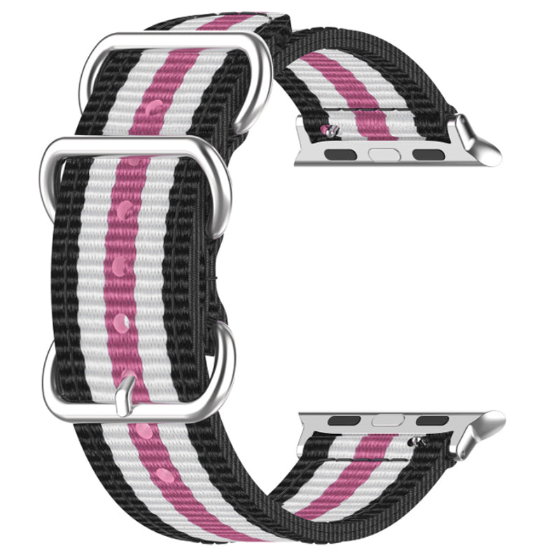 Stripes Three Loops Canvas Urrem Sølv Metal Spænde Justerbar Urrem til Apple Watch Ultra 2 49mm Series 9 45mm SE (2023) 44mm Ultra 49mm Series 8 45mm 7 45mm 6 5 4 SE 44mm SE (2022) 414mm 3 2mm