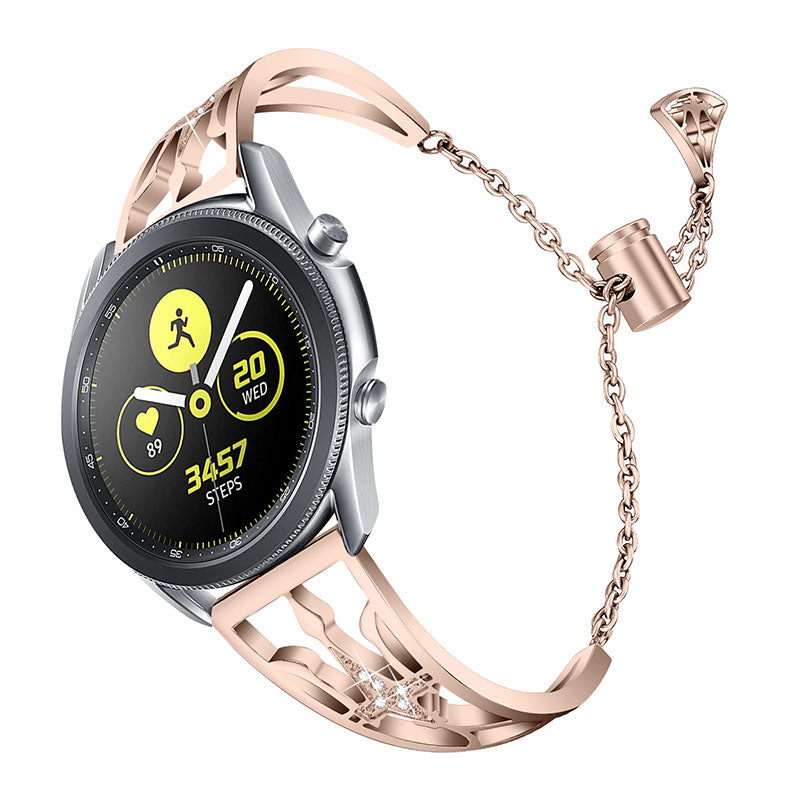 22mm Hollow Out Stainless Steel Metal Watch Band Women Dressy Rhinestone Bracelet Wristband for Samsung Galaxy Watch3 45mm Watch 46mm