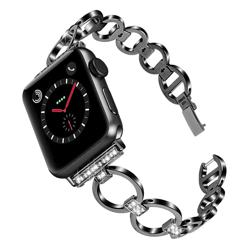 Rhinestone Decor Watchband Metal Watch Strap Wristband for Apple Watch Series 9 8 7 41mm 6 SE (2023) SE (2022) SE 5 4 40mm 3 2 1 38mm