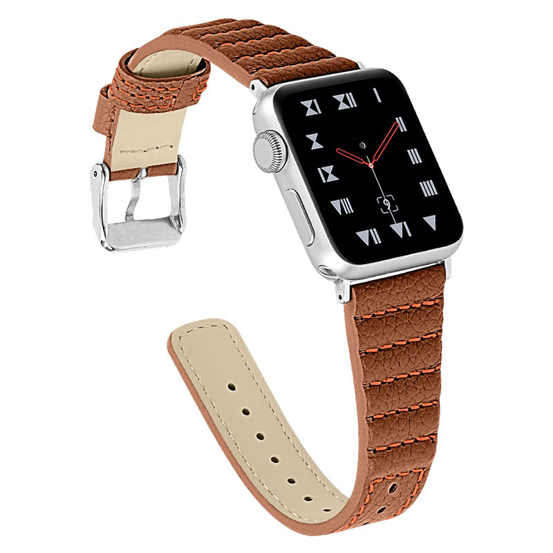 Wave Texture Cowhide Genuine Leather Smart Watch Strap Watchband for Apple Watch Ultra 2 49mm Series 9 45mm SE (2023) 44mm Ultra 49mm Series 8 45mm 7 45mm 6 5 4 SE 44mm SE (2022) 44mm 3 2 1 42mm