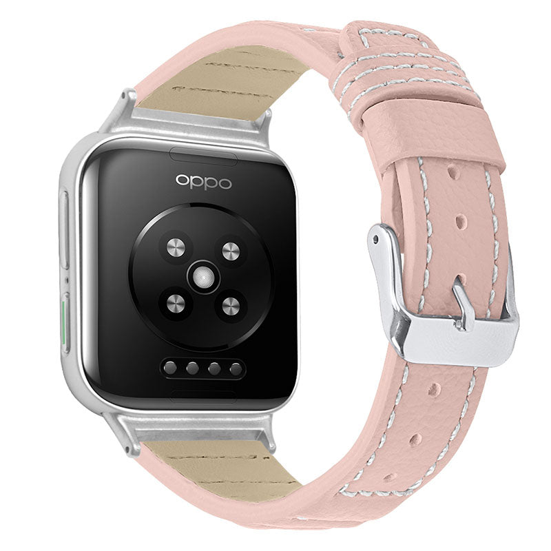 Toplag okselæder ægte læder Holdbar bølgeteksturudskiftning Smart urrem med spænde til Oppo Watch 46 mm