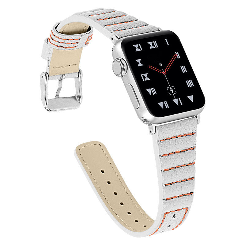 Wave Texture Cowhide Genuine Leather Watchband Smart Watch Strap for Apple Watch Series 9 8 7 41mm 6 5 4 SE (2023) SE(2022) SE 40mm 3 2 1 38mm
