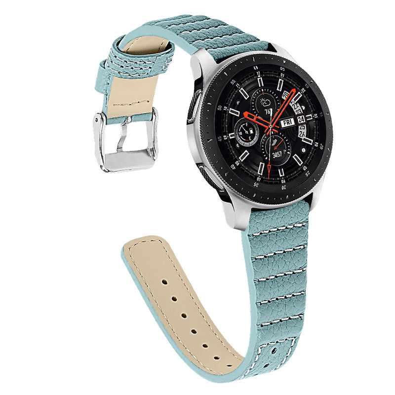 22mm Wave Stitching Lines Smart Watch Strap Top Layer Genuine Leather Replacement Smart Bracelet Strap for Samsung Galaxy Watch3 45mm Samsung Galaxy Watch 46mm