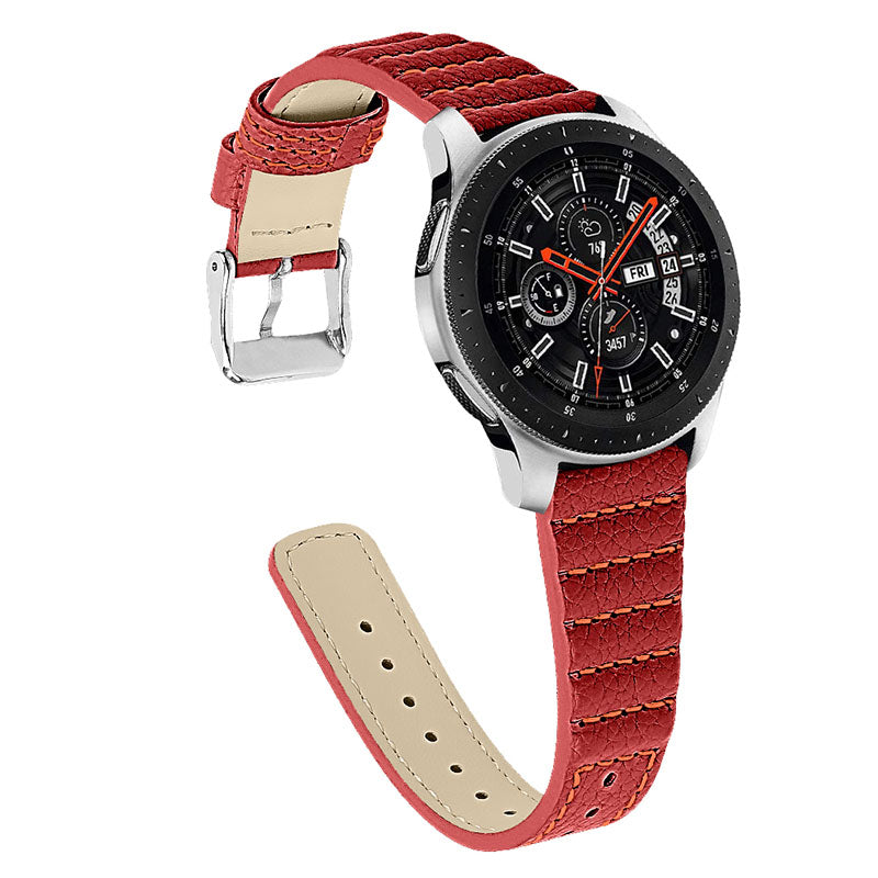 22mm Wave Stitching Lines Smart Watch Strap Top Layer Genuine Leather Replacement Smart Bracelet Strap for Samsung Galaxy Watch3 45mm Samsung Galaxy Watch 46mm