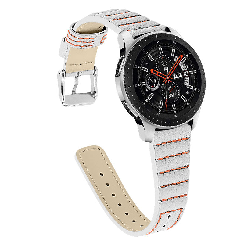 22mm Wave Stitching Lines Smart Watch Strap Top Layer Genuine Leather Replacement Smart Bracelet Strap for Samsung Galaxy Watch3 45mm Samsung Galaxy Watch 46mm