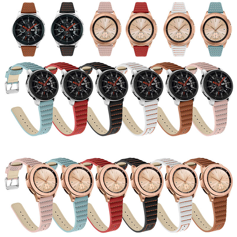 22mm Wave Stitching Lines Smart Watch Strap Top Layer Genuine Leather Replacement Smart Bracelet Strap for Samsung Galaxy Watch3 45mm Samsung Galaxy Watch 46mm