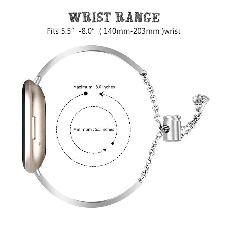 Replacement Bracelet Watch Band Hollowed-out Rhinestone Stainless Steel Wristband Strap for Fitbit Versa 3 Sense